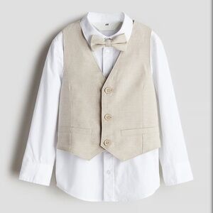 H&M Kids Cream Vest Bottom Down Shirt and Bow Tie Set
